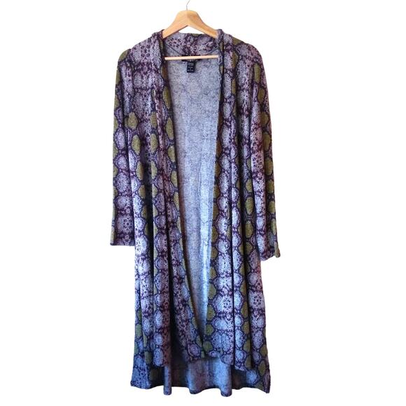 Oliver Escio M Snake Print Cardigan Duster Sweater Lightweight Boho Gray Green - Picture 1 of 10